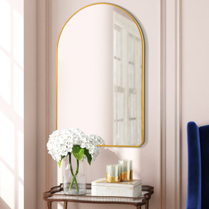 36" Gold Metal Arch Framed Bathroom Vanity Mirror