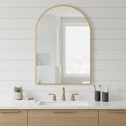 36" Gold Metal Arch Framed Bathroom Vanity Mirror