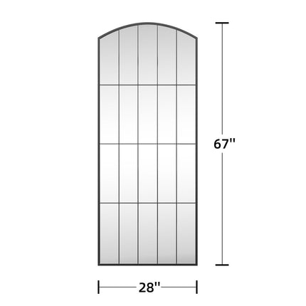 67" Black Metal Geometric Arch Wall Mounted Or Leaning Framed Full Length Mirror