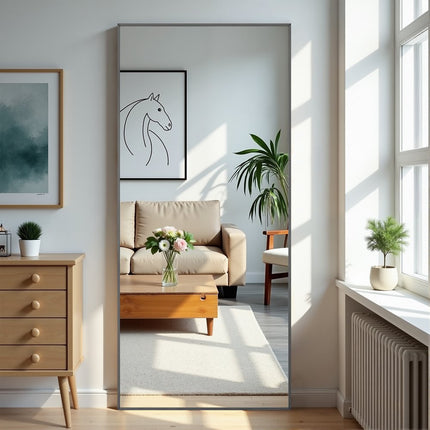 71" Black Metal Freestanding Or Wall Mount Framed Full Length Mirror
