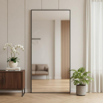 71" Black Metal Freestanding Or Wall Mount Framed Full Length Mirror