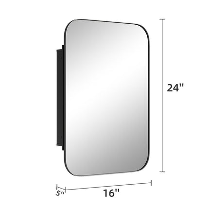24" Black Metal Framed Bathroom Vanity Mirror With Cabinet