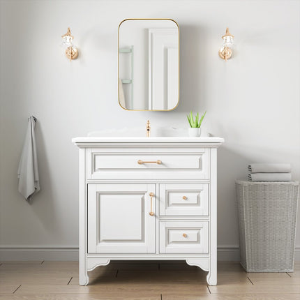 24" Gold Metal Framed Bathroom Vanity Mirror With Cabinet