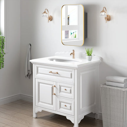 24" Gold Metal Framed Bathroom Vanity Mirror With Cabinet