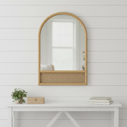 36" Brown Solid Wood Arch Framed Accent Mirror