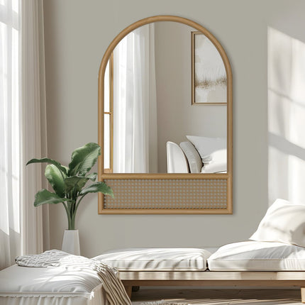 36" Brown Solid Wood Arch Framed Accent Mirror