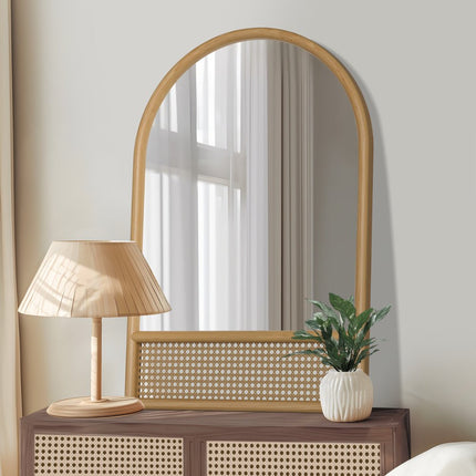 36" Brown Solid Wood Arch Framed Accent Mirror