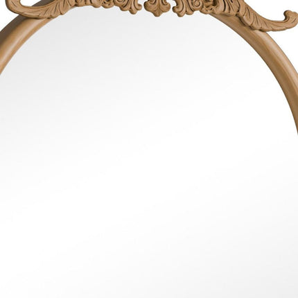 36" Brown Rattan And Solid Wood Arch Ornate Framed Bathroom Vanity Mirror