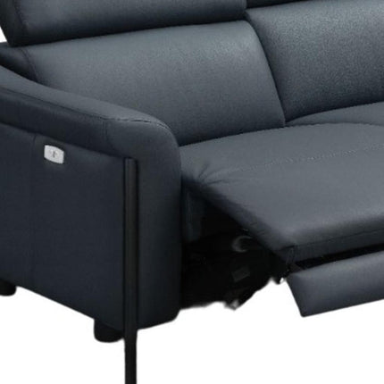 96" Blue Leather Reclining Wood USB Sofa