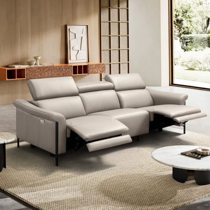 96" Light Gray Leather Reclining Wood USB Sofa