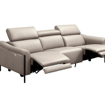 96" Light Gray Leather Reclining Wood USB Sofa