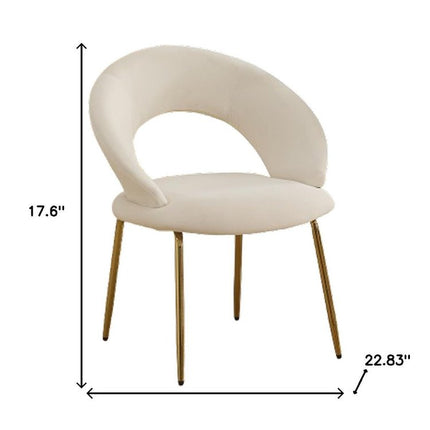 White and Gold Boucle and Metal Curved Back Dining Side Chair