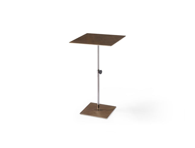 Bronze And Silver Steel Height Adjustable Square Pedestal End Table