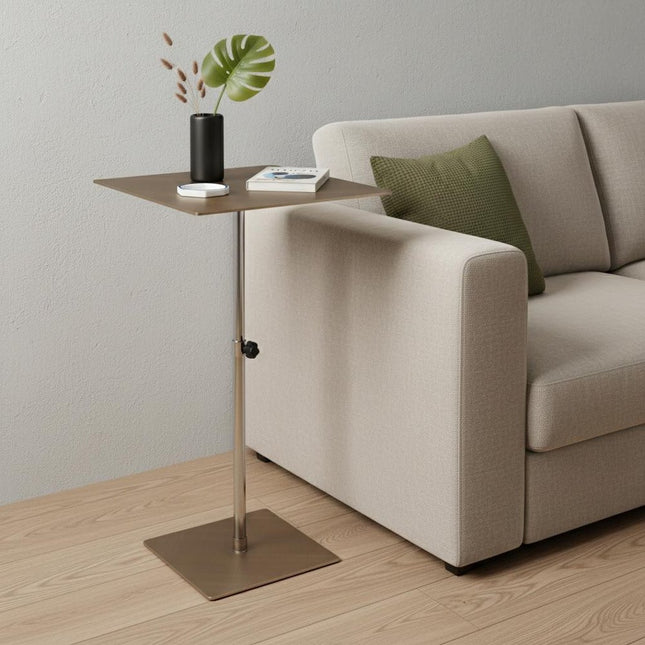Bronze And Silver Steel Height Adjustable Square Pedestal End Table