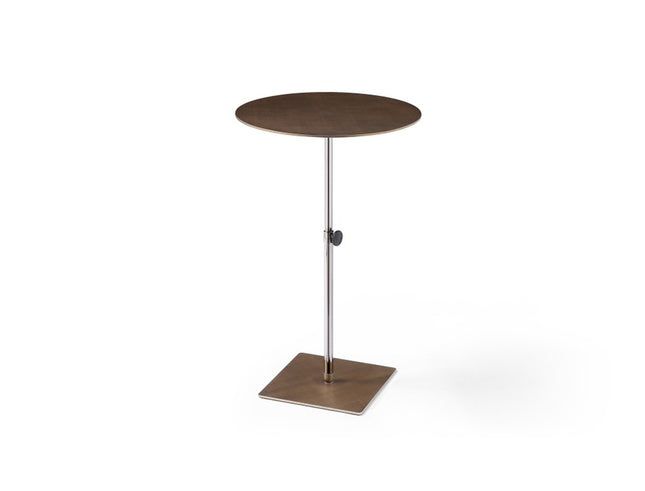 Bronze And Silver Steel Height Adjustable Round Pedestal End Table