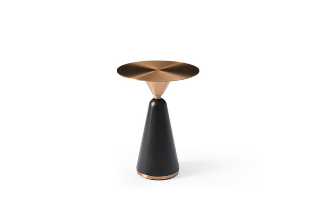 24" Rose Gold and Black Steel Round Pedestal End Table