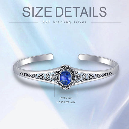 925 Sterling Silver Lapis Lazuli Adjustable Vintage Chic Bangle Bracelet