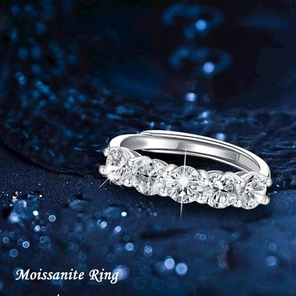 S925 Sterling Silver Moissanite 5-Stone Round Cut Eternity