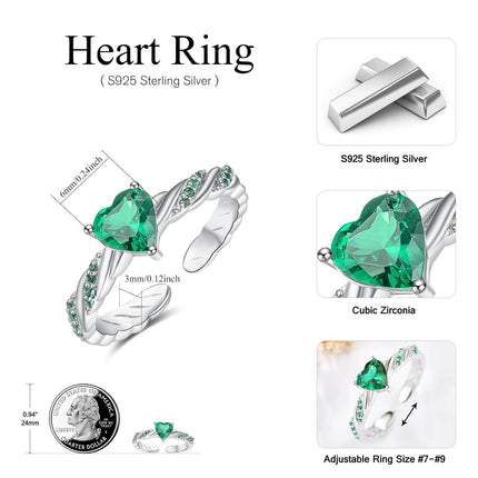 925 Sterling Silver Blue Crystal Zircon Heart Rings Wholesale for Women Adjustable Size 7-9 Gift Box