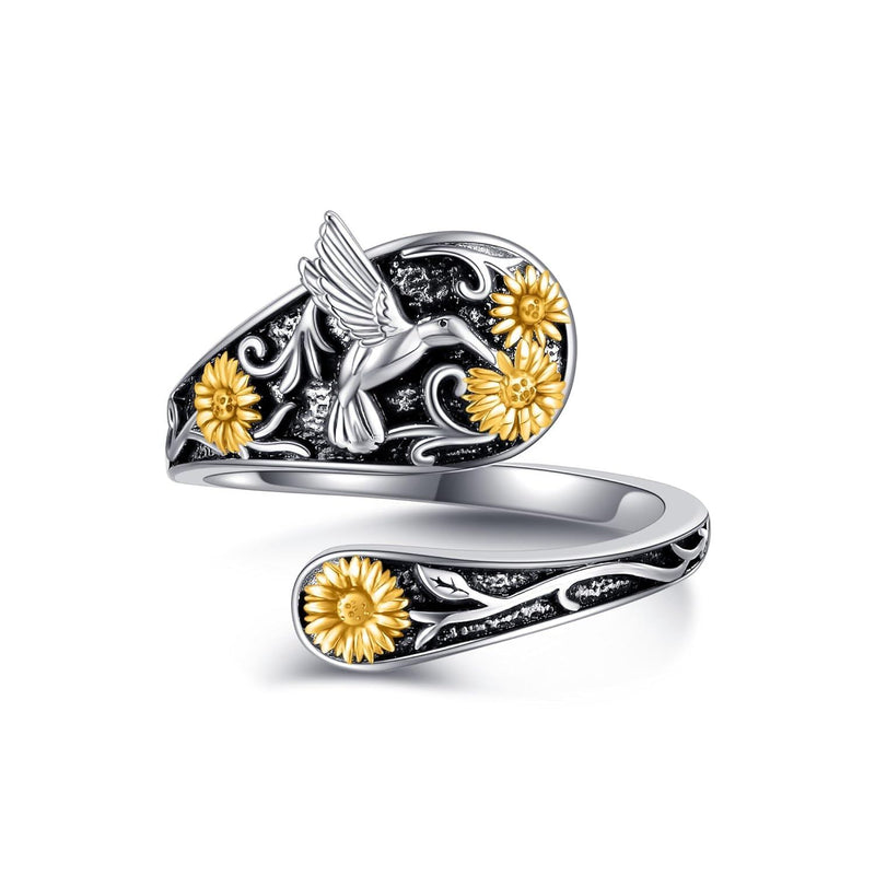 925 Sterling Silver Sunflower Hummingbird Adjustable Spoon Rings Wholesale for Women