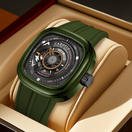 1pc Men's Green Vintage Mechanical Watch with Chronograph Winding Retro Analog Watch Suitable