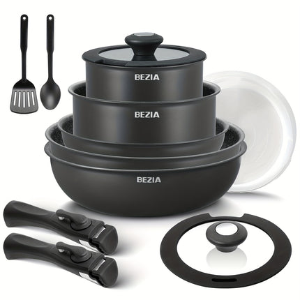 Cookware Set 10pcs, Nonstick Pots and Pans Set with Removable Handles, for All Hobs, Stackable Design
