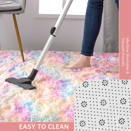 Fluffy Tie-Dye Carpet - Soft Pastel Pink, Yellow, Green, Purple, Orange, Red, Brown,Rugs Living Room