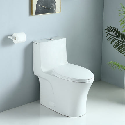 1.1/1.60 GPF Dual-Flush One Piece Toilet, Water-Saving Elongated Comfort Height Floor Mounted, Soft Closing Seat, 1000 Gram Map Flushing Score Toilet, Glossy White GF-24T02-GW