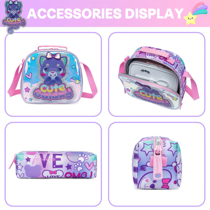 3pcs Purple Pink Series Integrated Rolling Backpack Set Rolling Backpack, Shoulder Bag, Pencil Case