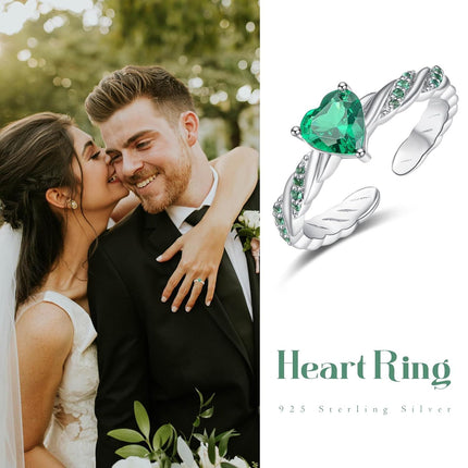 925 Sterling Silver Blue Crystal Zircon Heart Rings Wholesale for Women Adjustable Size 7-9 Gift Box