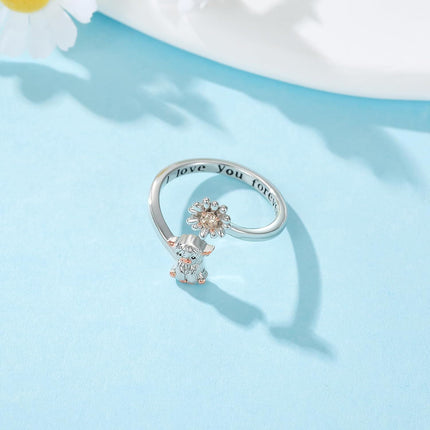 925 Sterling Silver Highland Cow Adjustable Open Rings Wholesale for Women Mom Grandma Mothers Day Gifts Daisy Ocean Jewelry Love You Forever