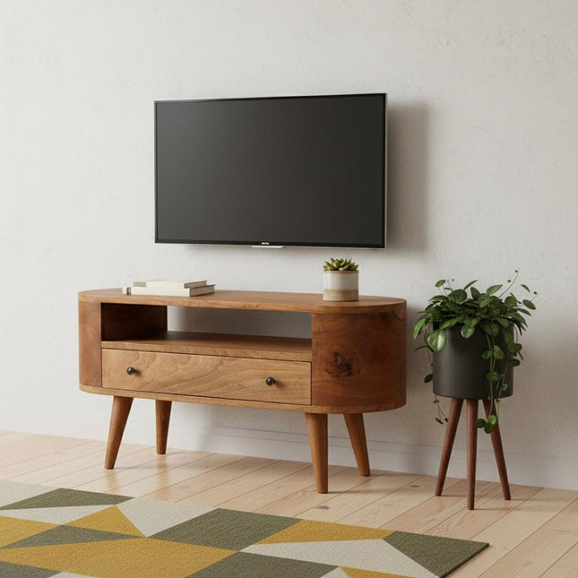 35" Brown Solid Wood Enclosed Storage Entertainment Center