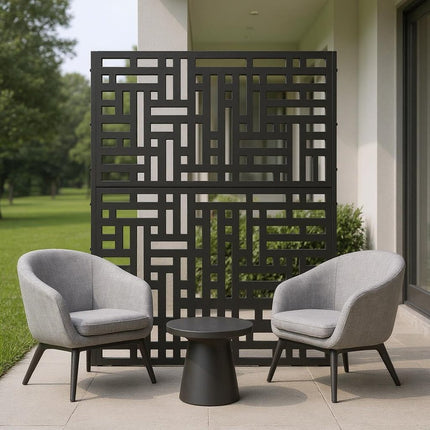 72" Black Steel Three Panel Screen Room Divider