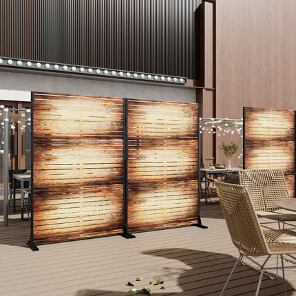 72" Brown Steel Three Panel Screen Room Divider