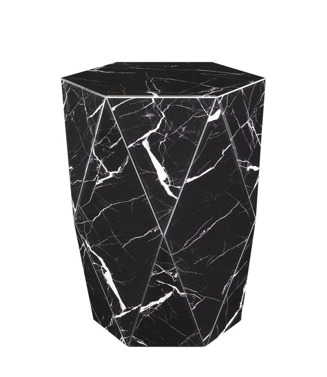 24" Black Glass Hexagonal Drum End Table