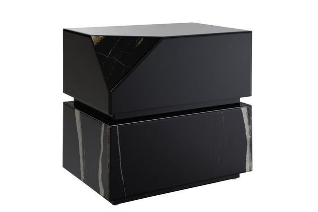 24" Black Glass Block End Table