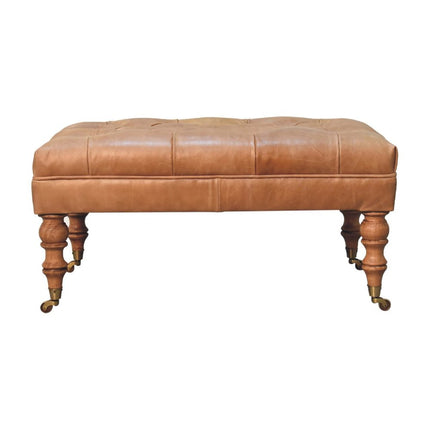 35" Brown Leather Footstool