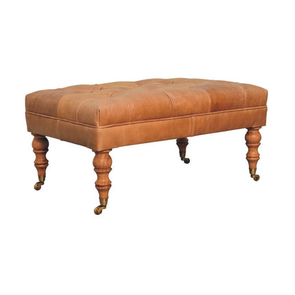 35" Brown Leather Footstool