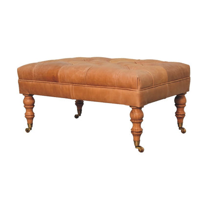 35" Brown Leather Footstool