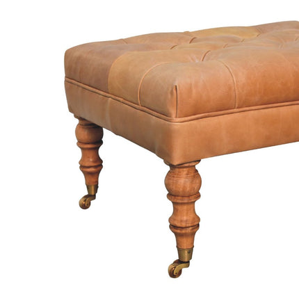35" Brown Leather Footstool