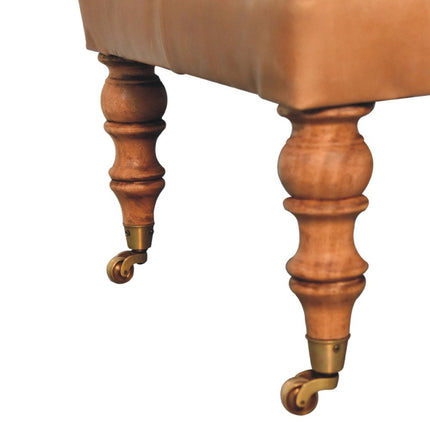 35" Brown Leather Footstool