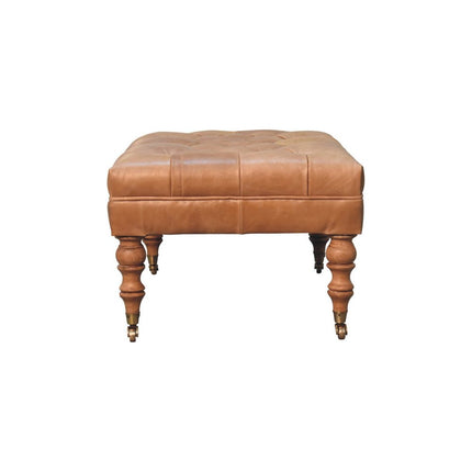 35" Brown Leather Footstool