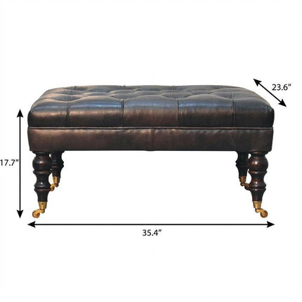 35" Black and Brown Leather Footstool