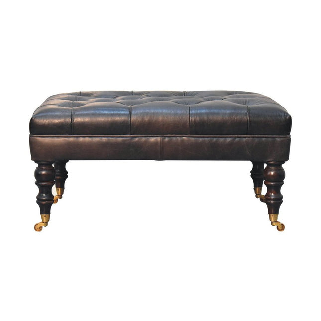 35" Black and Brown Leather Footstool