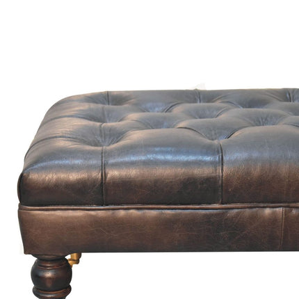 35" Black and Brown Leather Footstool