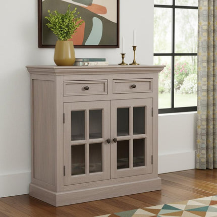 35" Brown Solid Wood Accent Cabinet With Two Doors And Two Drawers