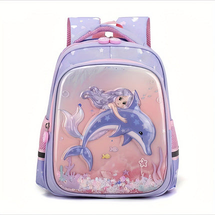 A Lightweight Backpack with a 3D Hard Shell Featuring Cartoon Mermaid And Unicorn Designs