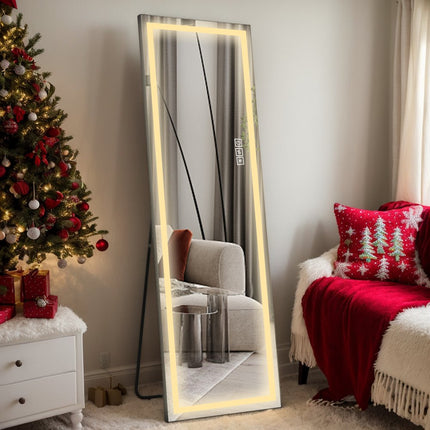 Silver Lighted Frameless Standing Mirror