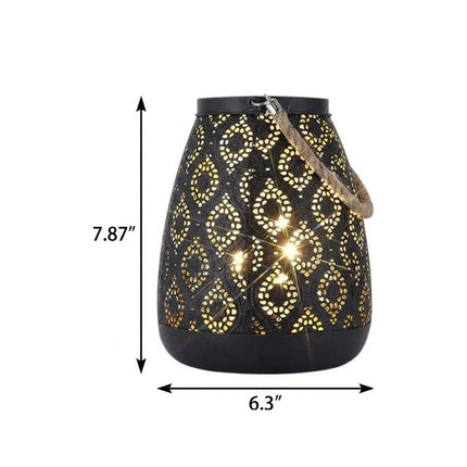 8" Black Metal Battery Operated Pierced Geometric Lantern
