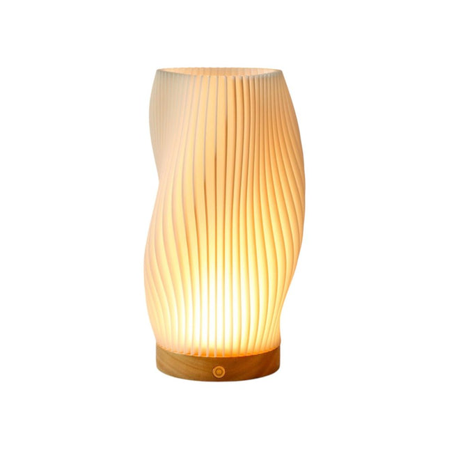 9" Beige And Natural Wavy Geometric Battery Operated Table Lamp